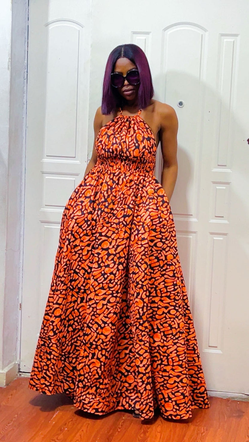 African Print rust Ada Maxi Dress