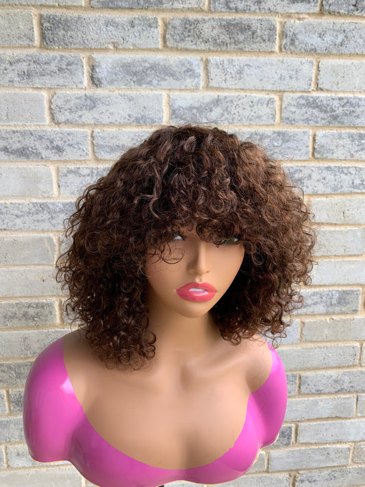 SA luxury curls with bangs- chestnut brown